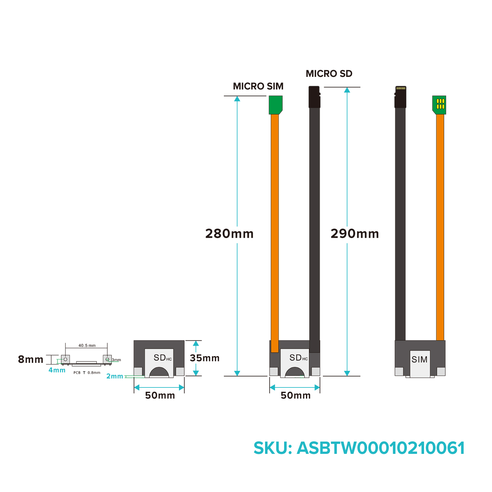 ASBTW00010210061 パネル ウォール マウント SIM SD エクステンダー (エンクロージャ ケース用) ボックス寸法