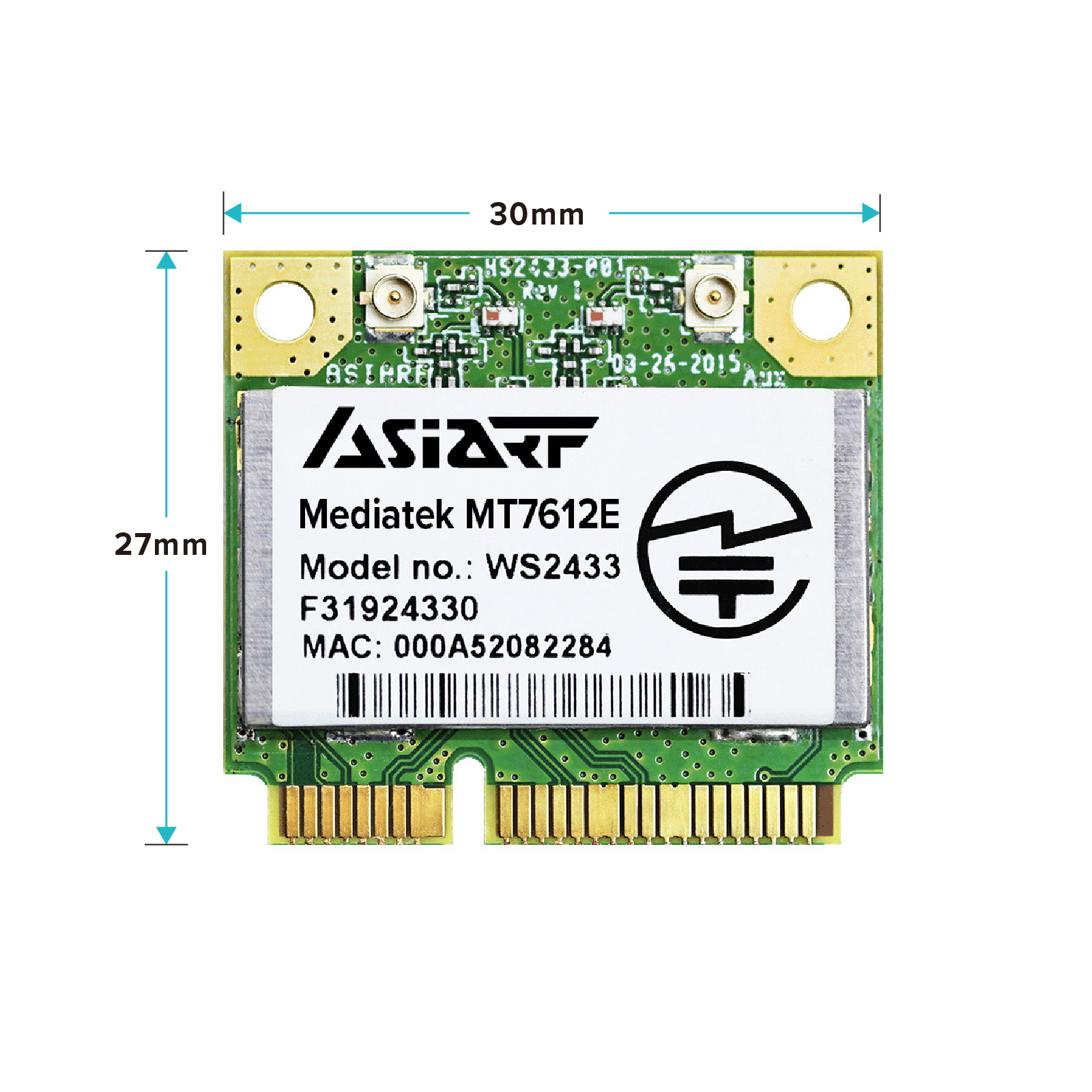 WS2433 WiFi ミニ PCIe 11ac モジュール Mediatek MT7612E 2.4 5GHz