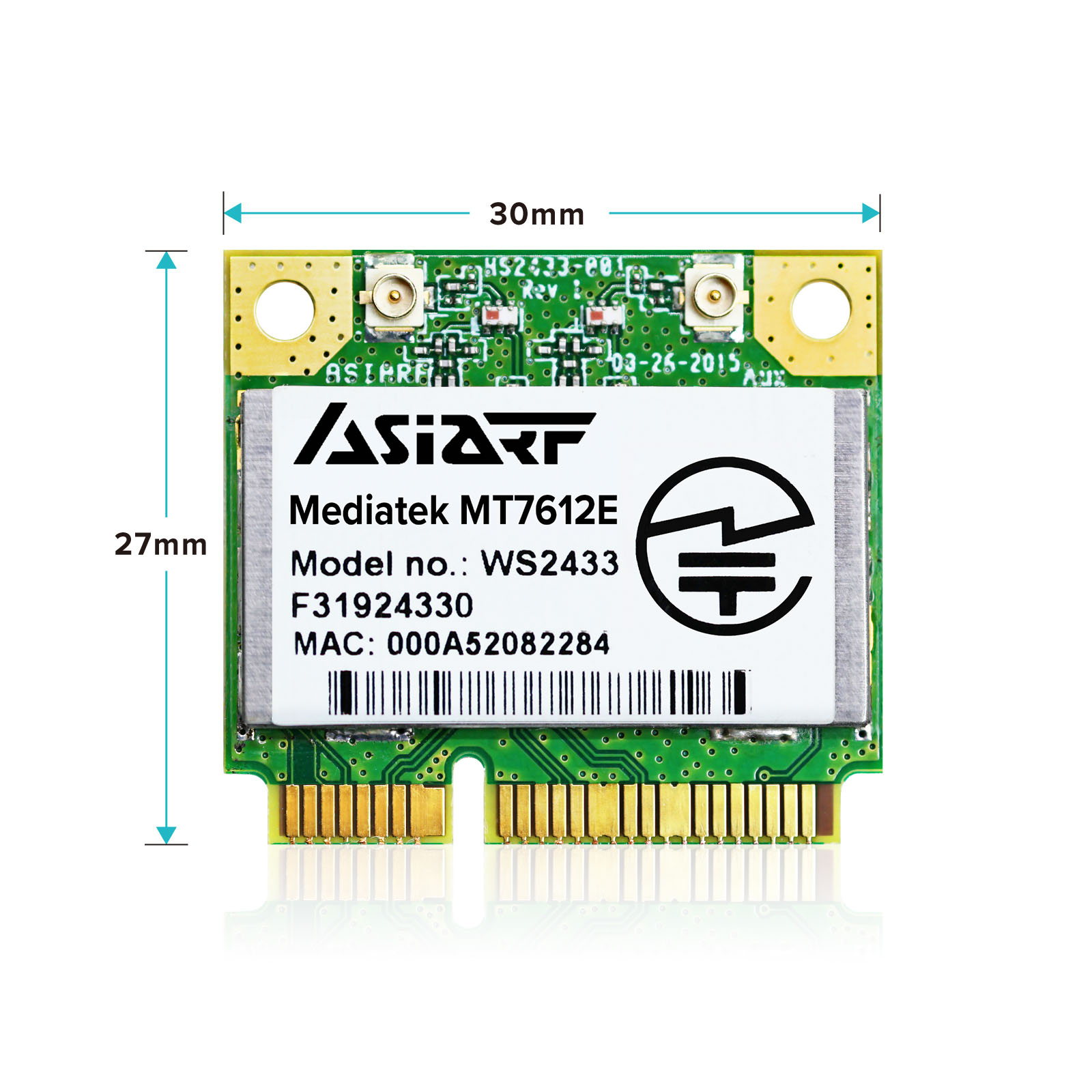 WS2433 WiFi Mini PCIe 11ac Module Mediatek MT7612E 2.4 5GHz-dimension