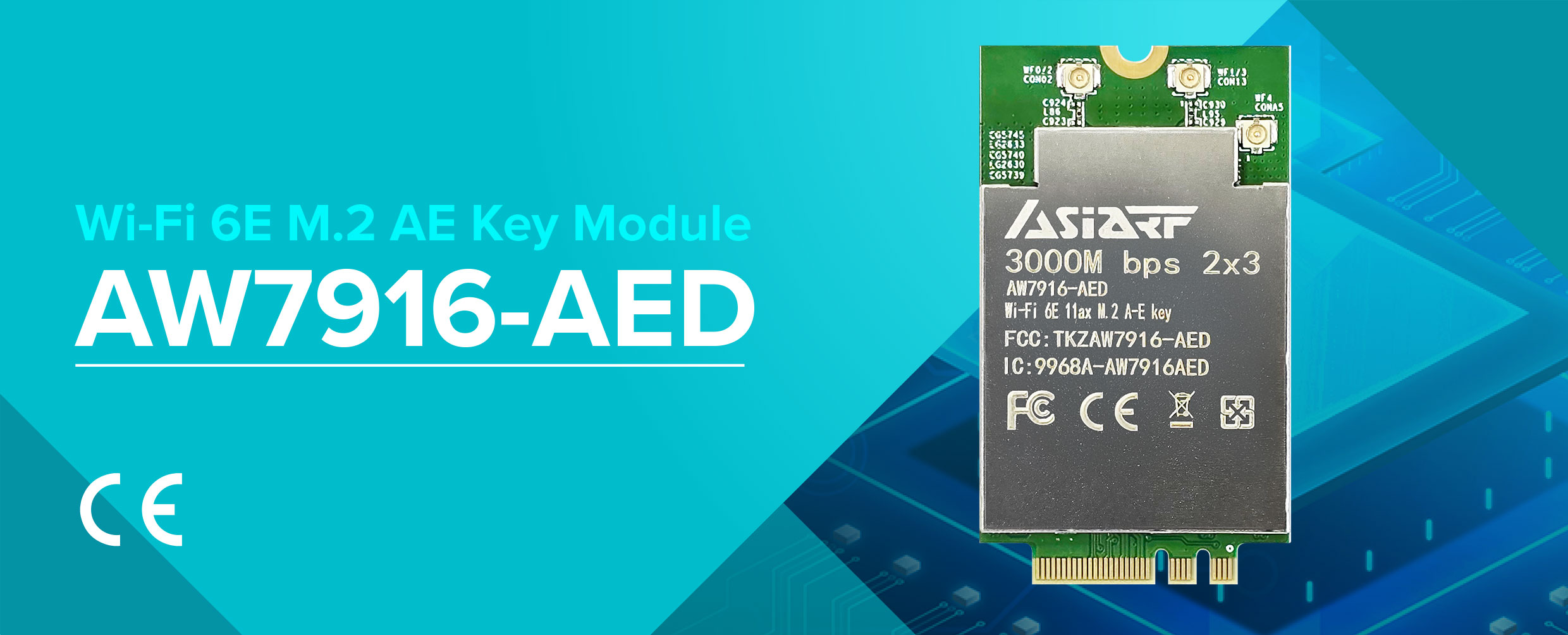 The AW7916-AED is a cutting-edge M.2 AE Key Module that supports Wi-Fi 6E AX3000, DBDC and is based on Mediatek MT7916AN.