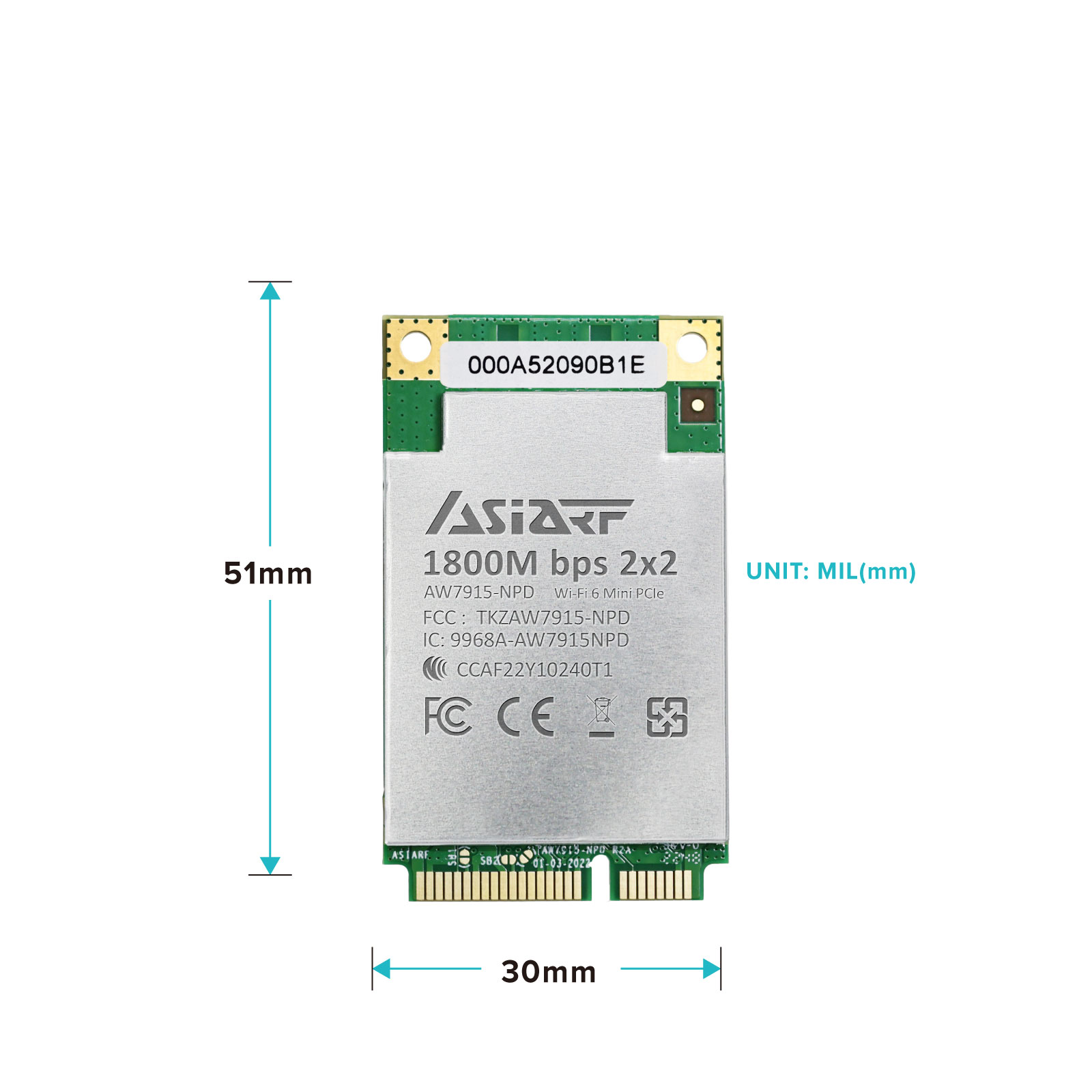 -Wi-Fi 6 AX1800 Mini PCIe Module by MediaTek MT7915 A-Aw7915 Npd Size -Wi-Fi 6 AX1800 Mini PCIe Module by MediaTek MT7915 A-Aw7915 Npd Size