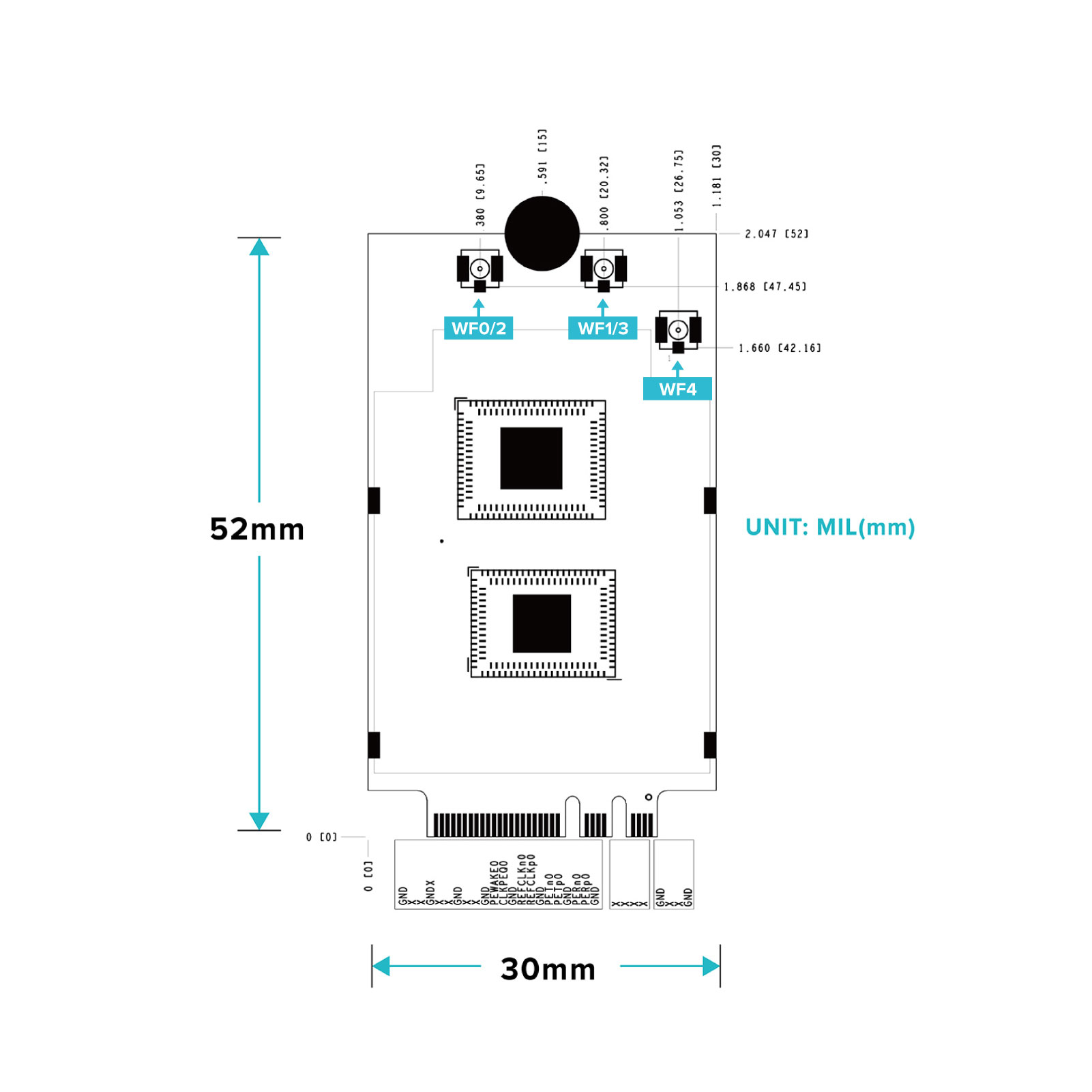 AW7916-AED Wi-Fi 6E AX3000 M.2 AE Key Module- dimension