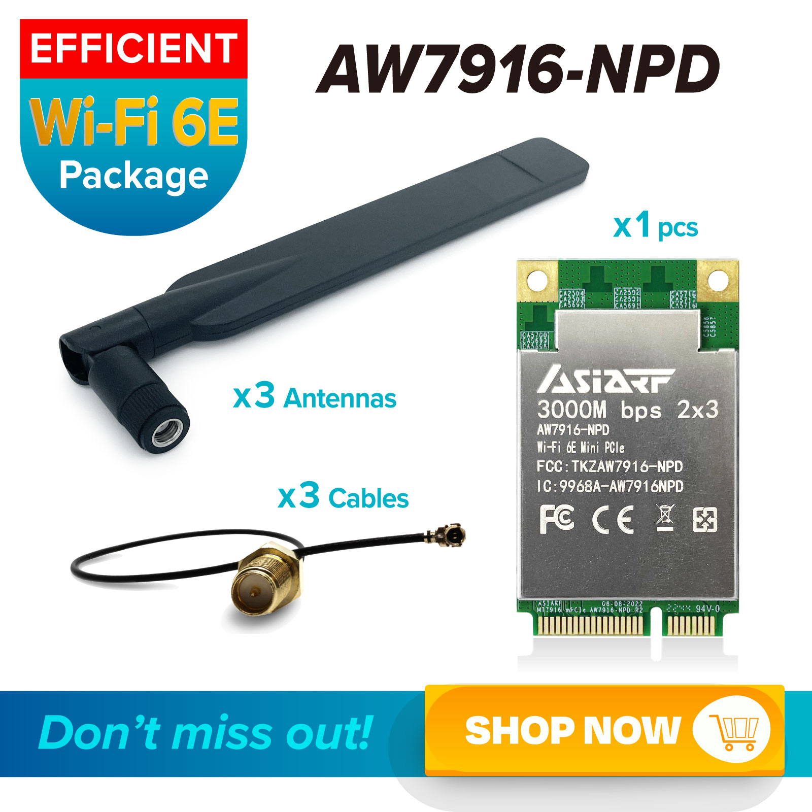 Wi-Fi 6E AX3000 Module AW7916-NPD, Precision Coaxial Cables, and Wi-Fi 7 Antennas_1