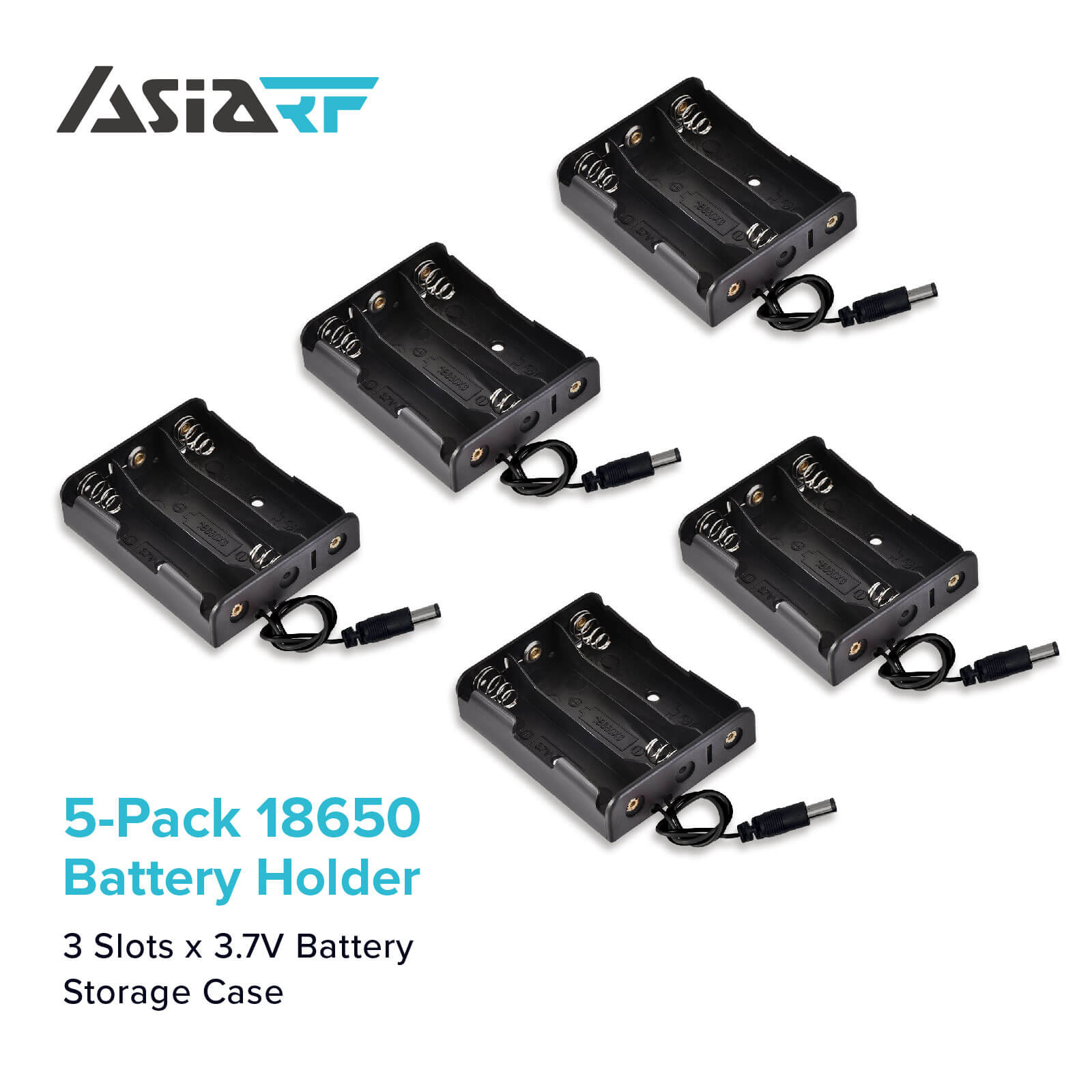 AsiaRF Versatile 18650 Battery Holder 3 slots for electronics and hobbies. Available in Multiple Pack Sizes. Easy-to-connect 10cm leads. Batteries not included. Battery pack product x5