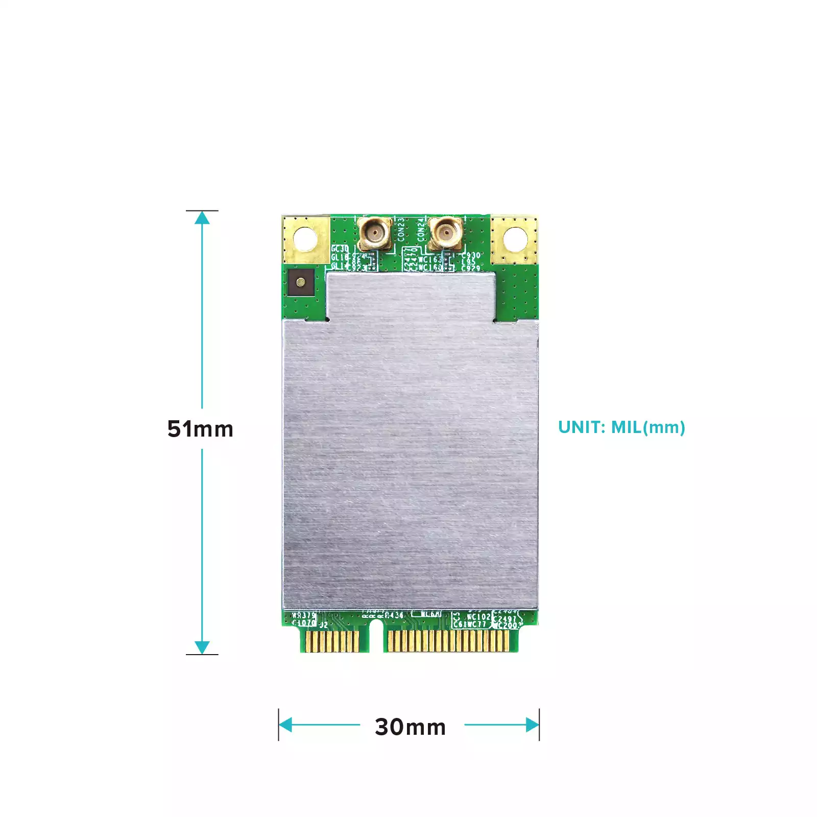 AW7915-NPD-2X Wi-Fi 6 11ax 2x2 DBDC 1800Mbps Mini PCIe Module by MediaTek MT7915_size