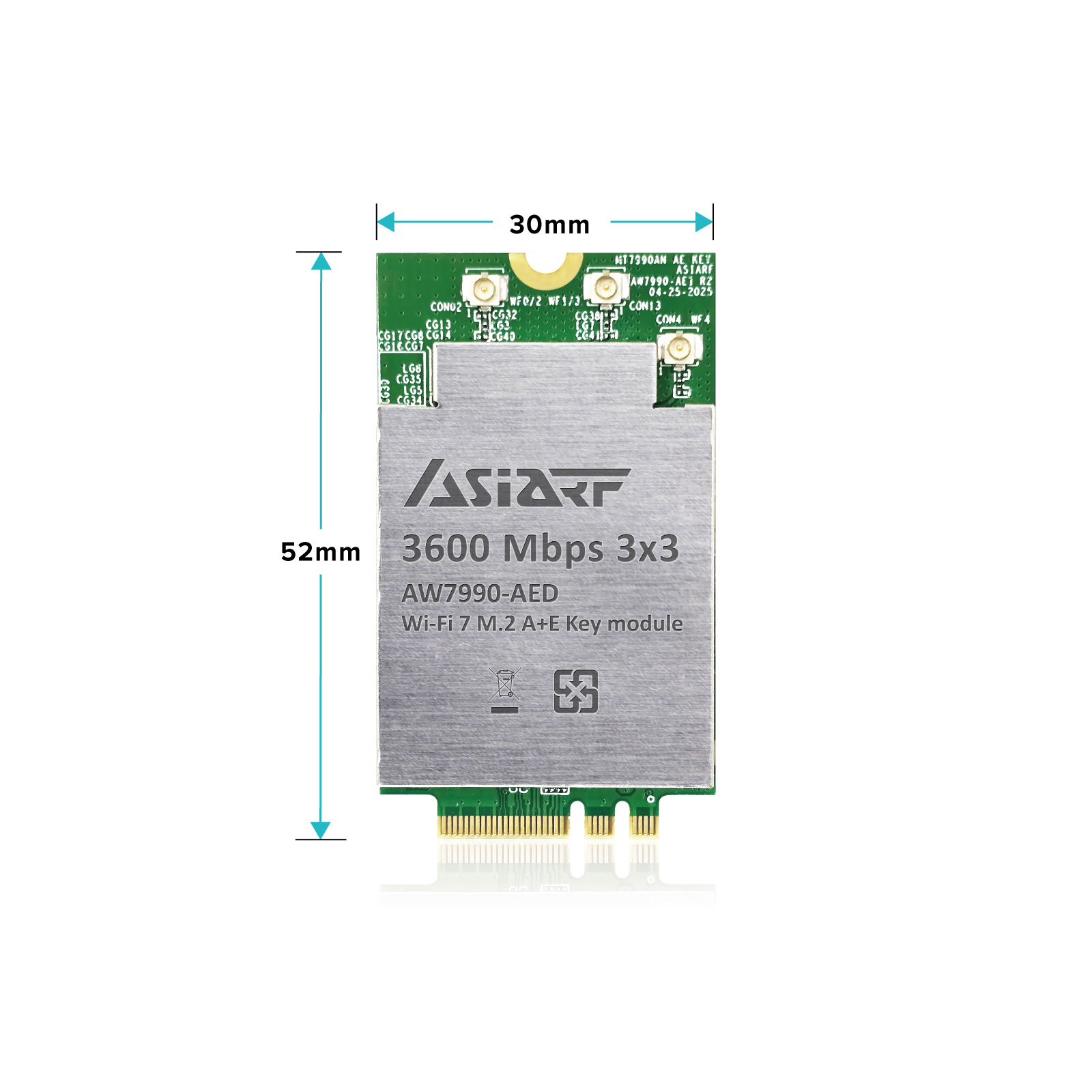 Wi-Fi 7 BE3600 M.2 A-E key AP Module AW7990-AED Size