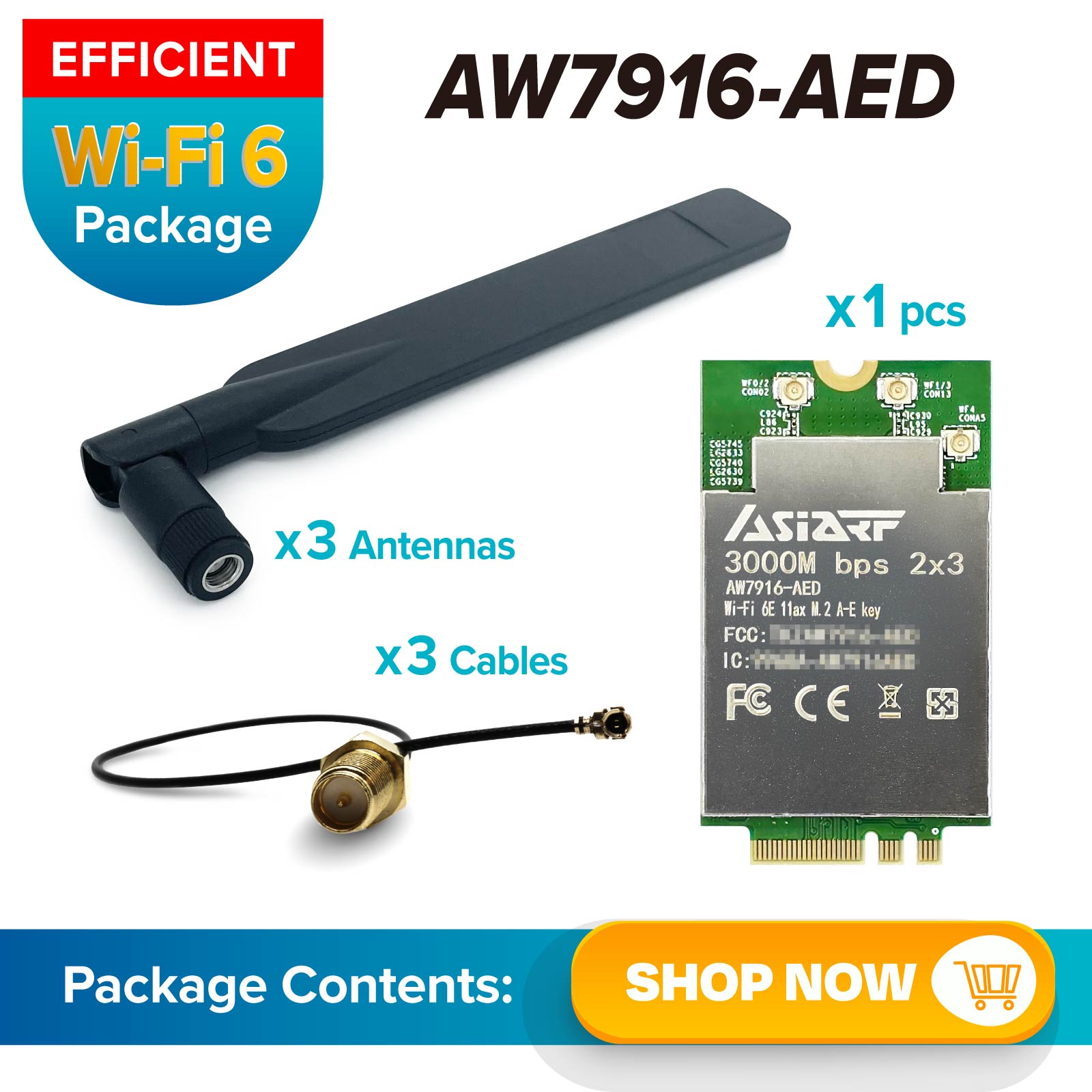Wi-Fi 6E AX3000 Module AW7916-AED with antennas