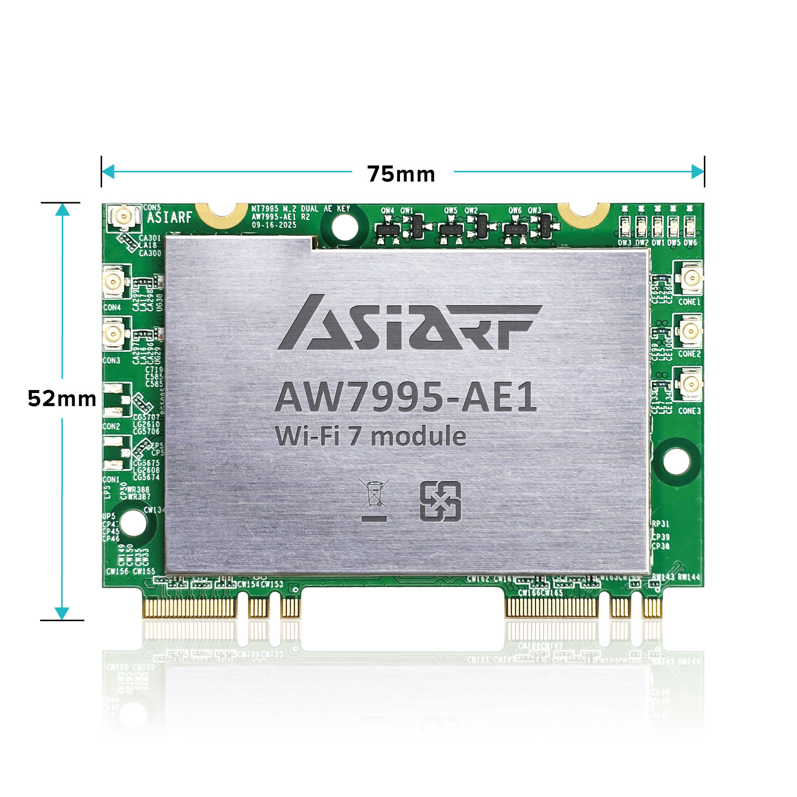 Wi-Fi 7 BE14000 Dual M.2 AE key Module AW7995-AE1 Size