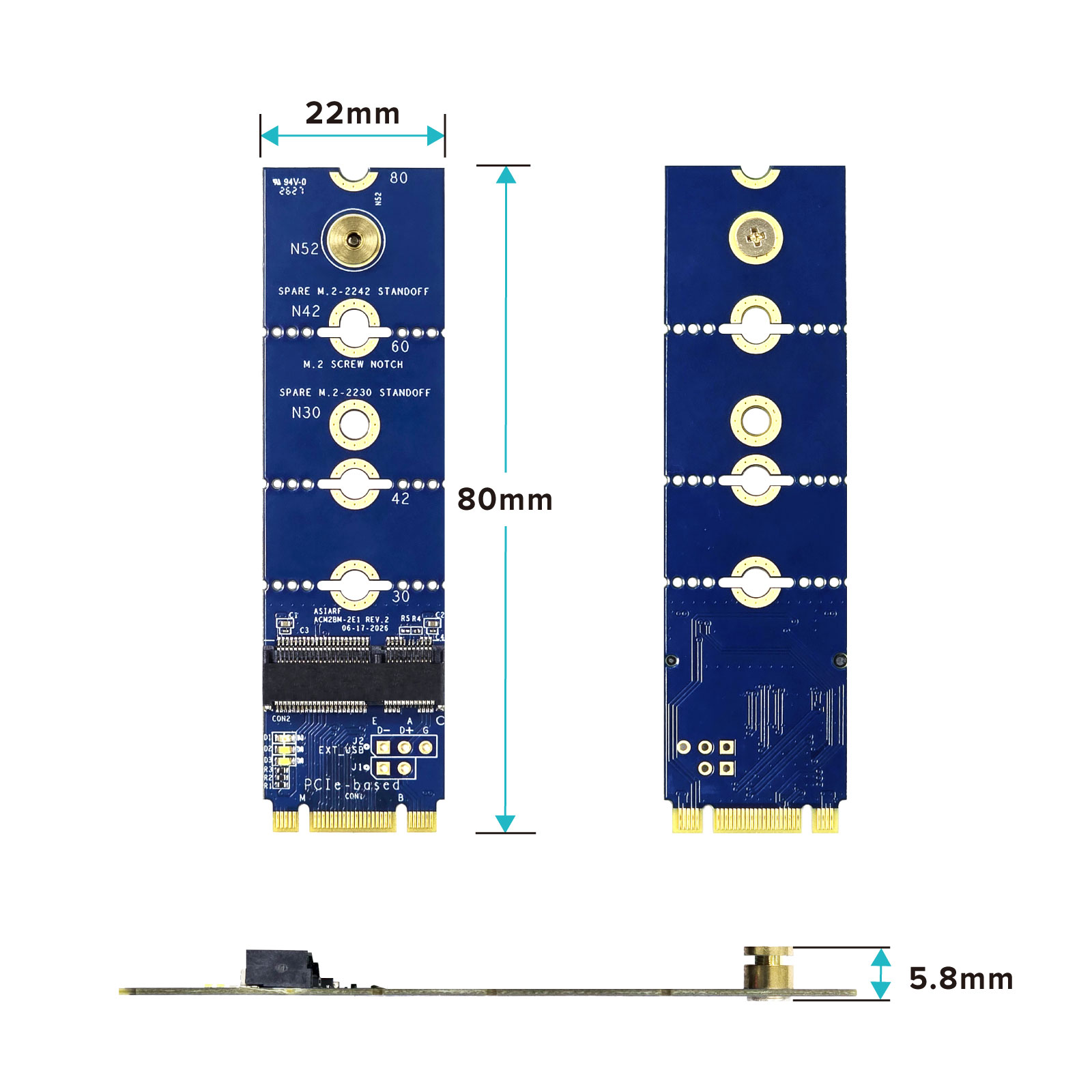 M.2 A-E Key to M.2 B/M Key Adapter Card ACM2BM-2E1-2 ( Jetson Applicable )-M.2 B+m Key To M.2 E Key New Size